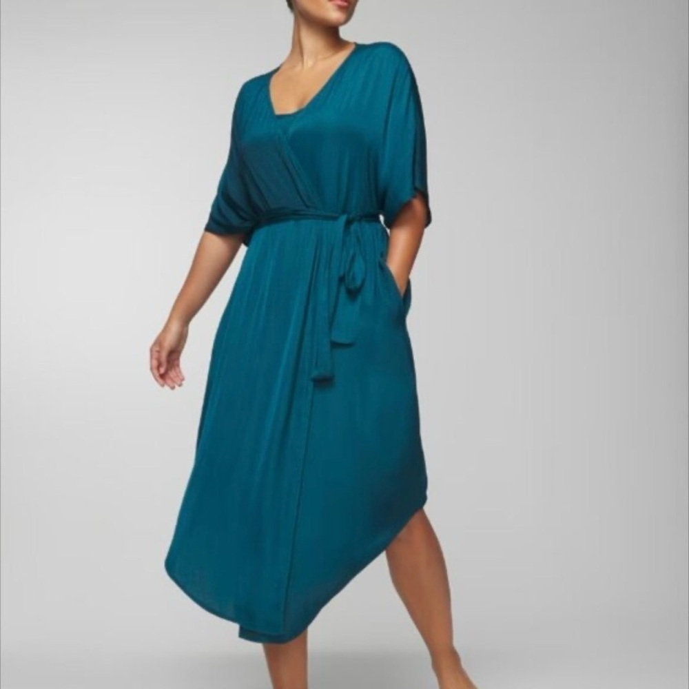 Soma Teal Wrap Robe Comfy flowy satin Kimono Sleeve midi dress minimalist size M